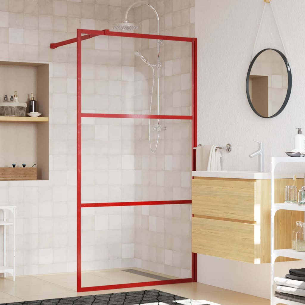 vidaXL Walk-in Shower Wall with Clear ESG Glass Red 100x195 cm