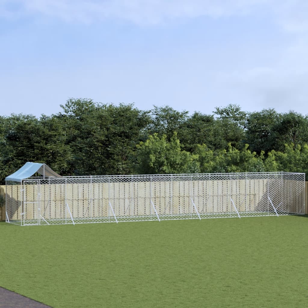 vidaXL Outdoor Dog Kennel with Roof Silver 14x2x2.5 m Galvanised Steel