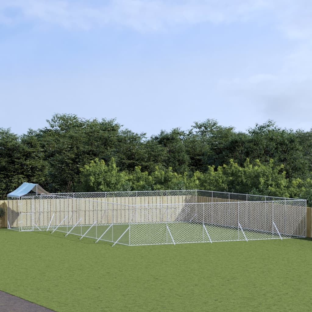 vidaXL Outdoor Dog Kennel with Roof Silver 12x12x2.5 m Galvanised Steel