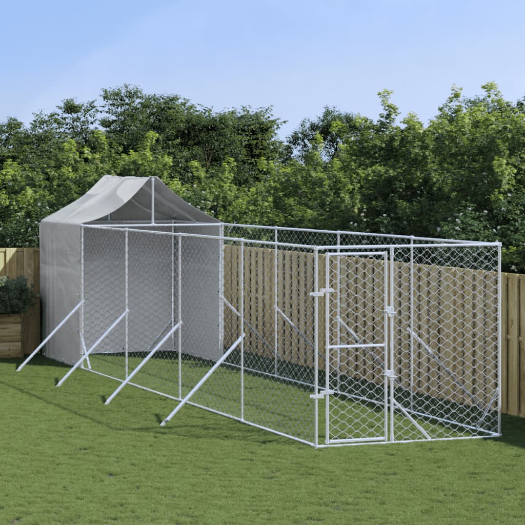 vidaXL Outdoor Dog Kennel with Roof Silver 2x10x2.5 m Galvanised Steel