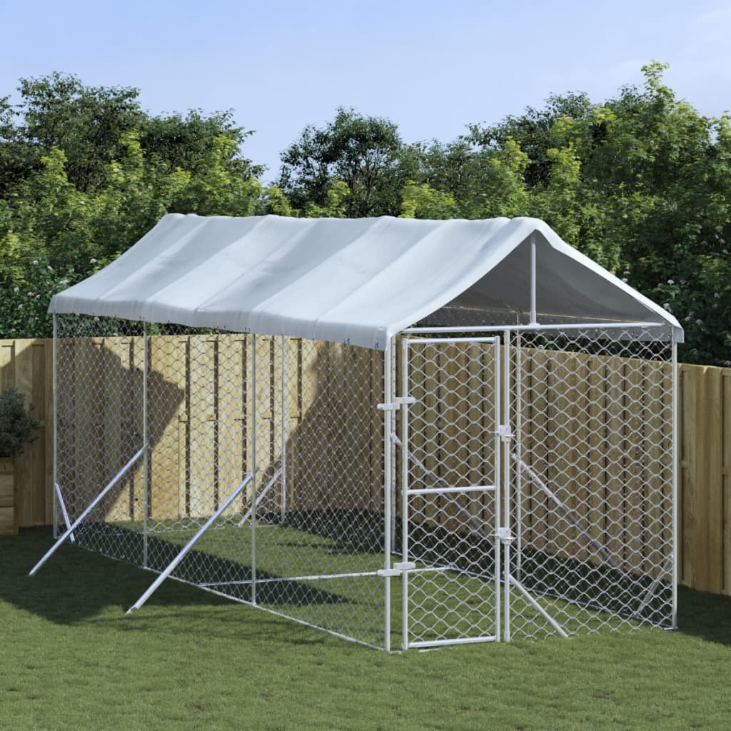 vidaXL Outdoor Dog Kennel with Roof Silver 2x6x2.5 m Galvanised Steel