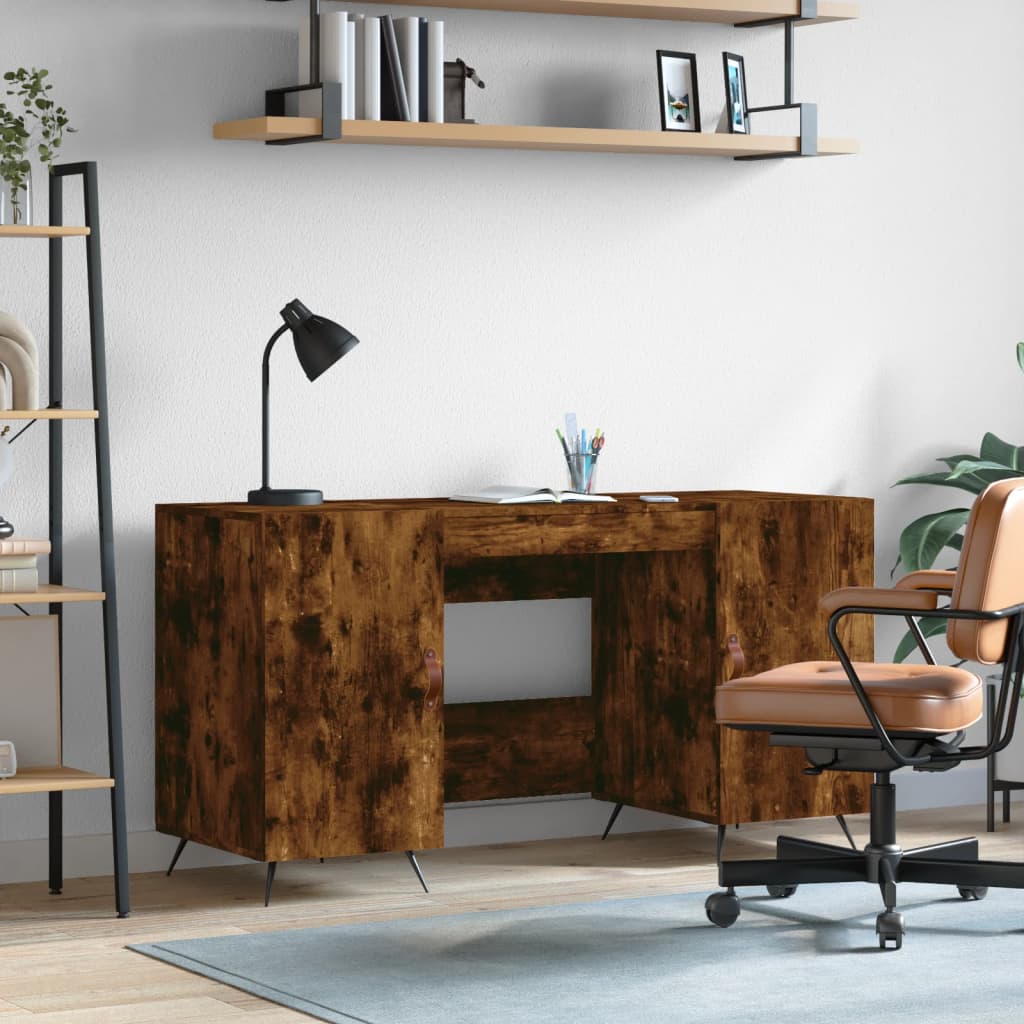 vidaXL Desk Smoked Oak 140x50x75 cm Engineered Wood