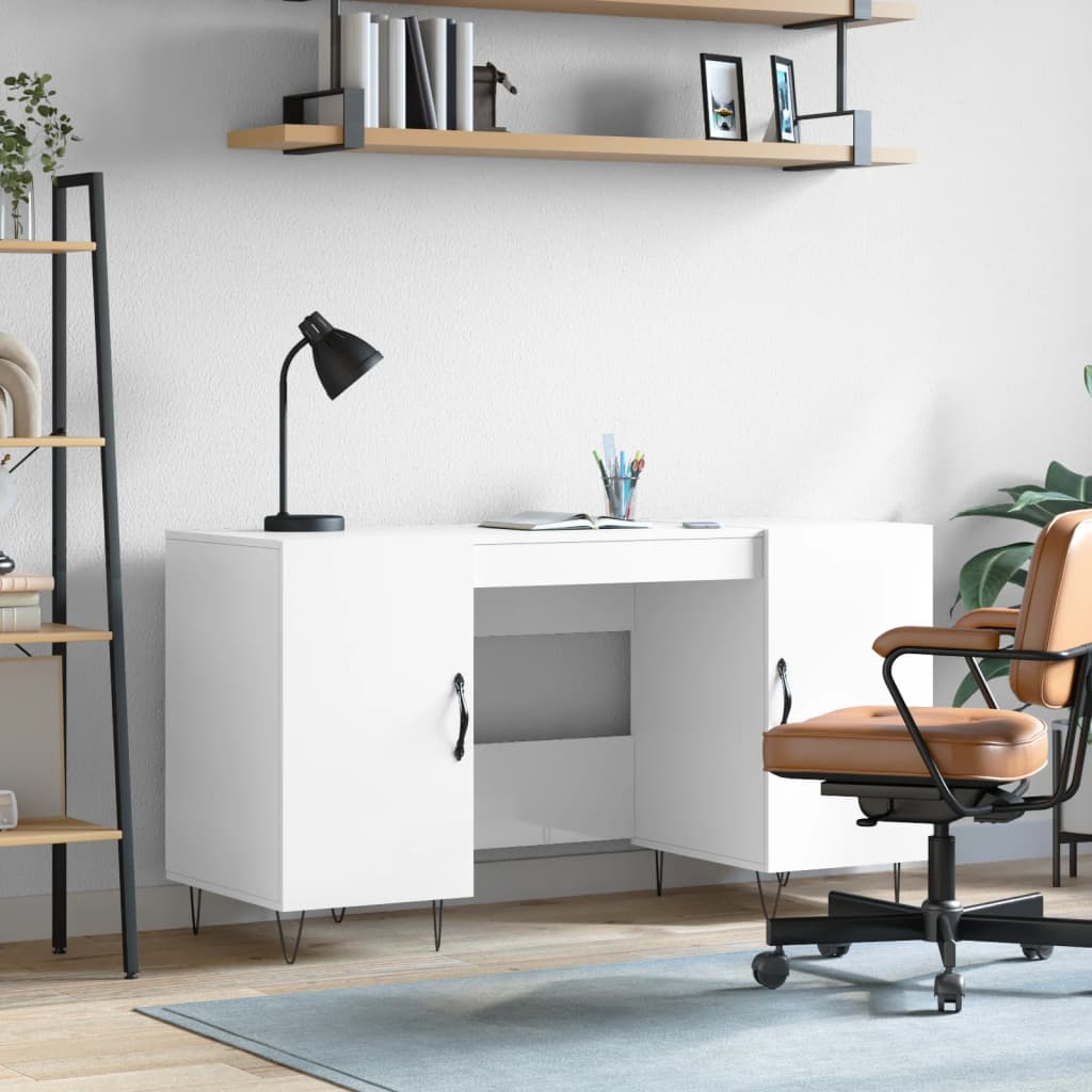 vidaXL Desk High Gloss White 140x50x75 cm Engineered Wood