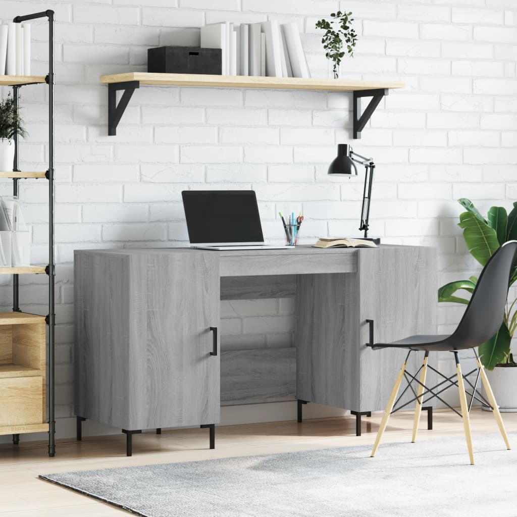 vidaXL Desk Grey Sonoma 140x50x75 cm Engineered Wood