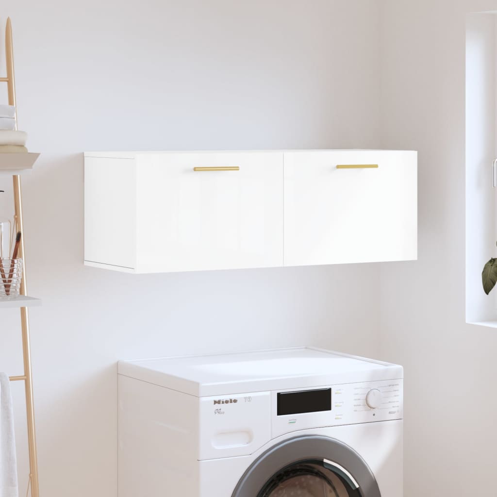 vidaXL Wall Cabinet High Gloss White 100x36.5x35 cm Engineered Wood