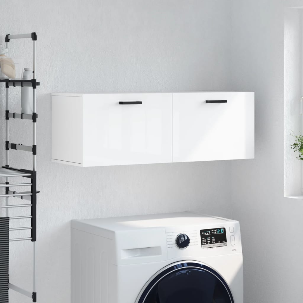 vidaXL Wall Cabinet High Gloss White 100x36.5x35 cm Engineered Wood