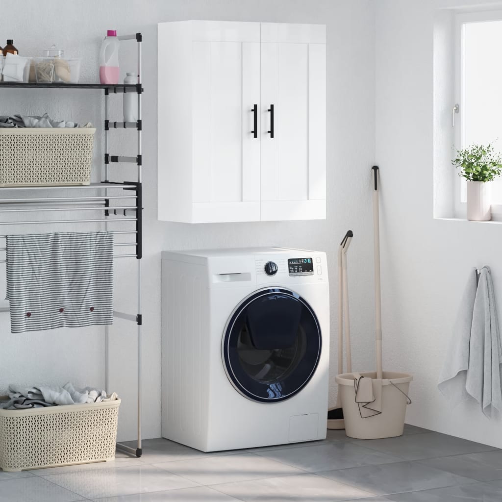 vidaXL Wall Mounted Cabinet High Gloss White 69.5x34x90 cm Engineered Wood