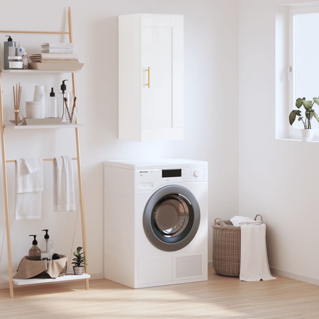vidaXL Wall Mounted Cabinet High Gloss White 34.5x34x90 cm Engineered Wood