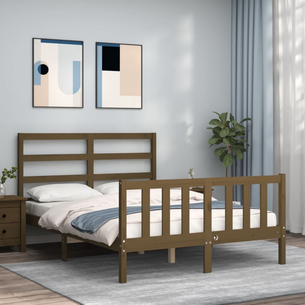 vidaXL Bed Frame with Headboard Honey Brown Small Double Solid Wood