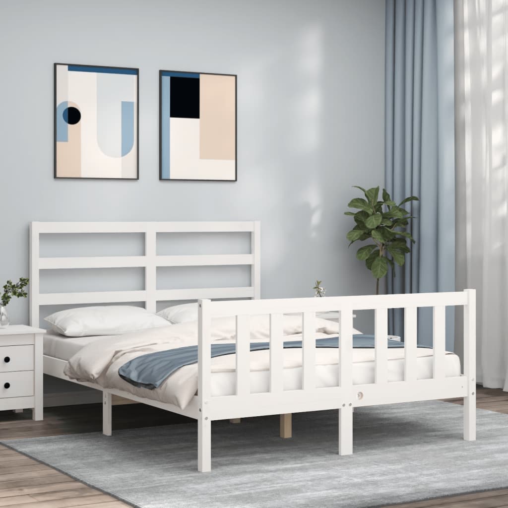 vidaXL Bed Frame with Headboard White 140x190 cm Solid Wood