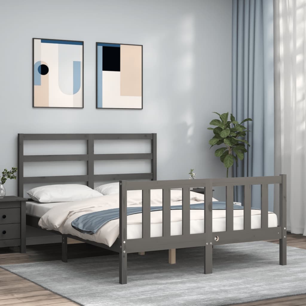vidaXL Bed Frame with Headboard Grey 140x190 cm Solid Wood