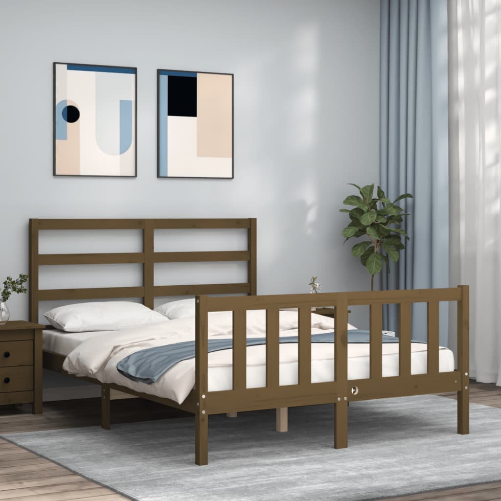 vidaXL Bed Frame with Headboard Honey Brown 120x200 cm Solid Wood