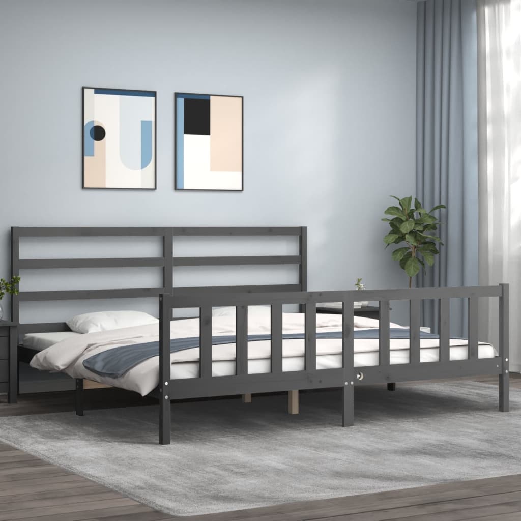 vidaXL Bed Frame with Headboard Grey 180x200 cm Solid Wood