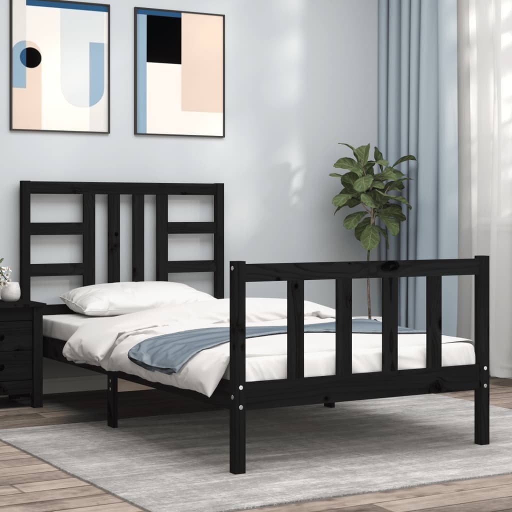 vidaXL Bed Frame with Headboard Black 100x200 cm Solid Wood