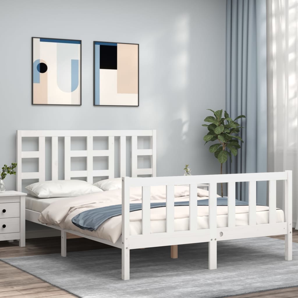 vidaXL Bed Frame with Headboard White 160x200 cm Solid Wood