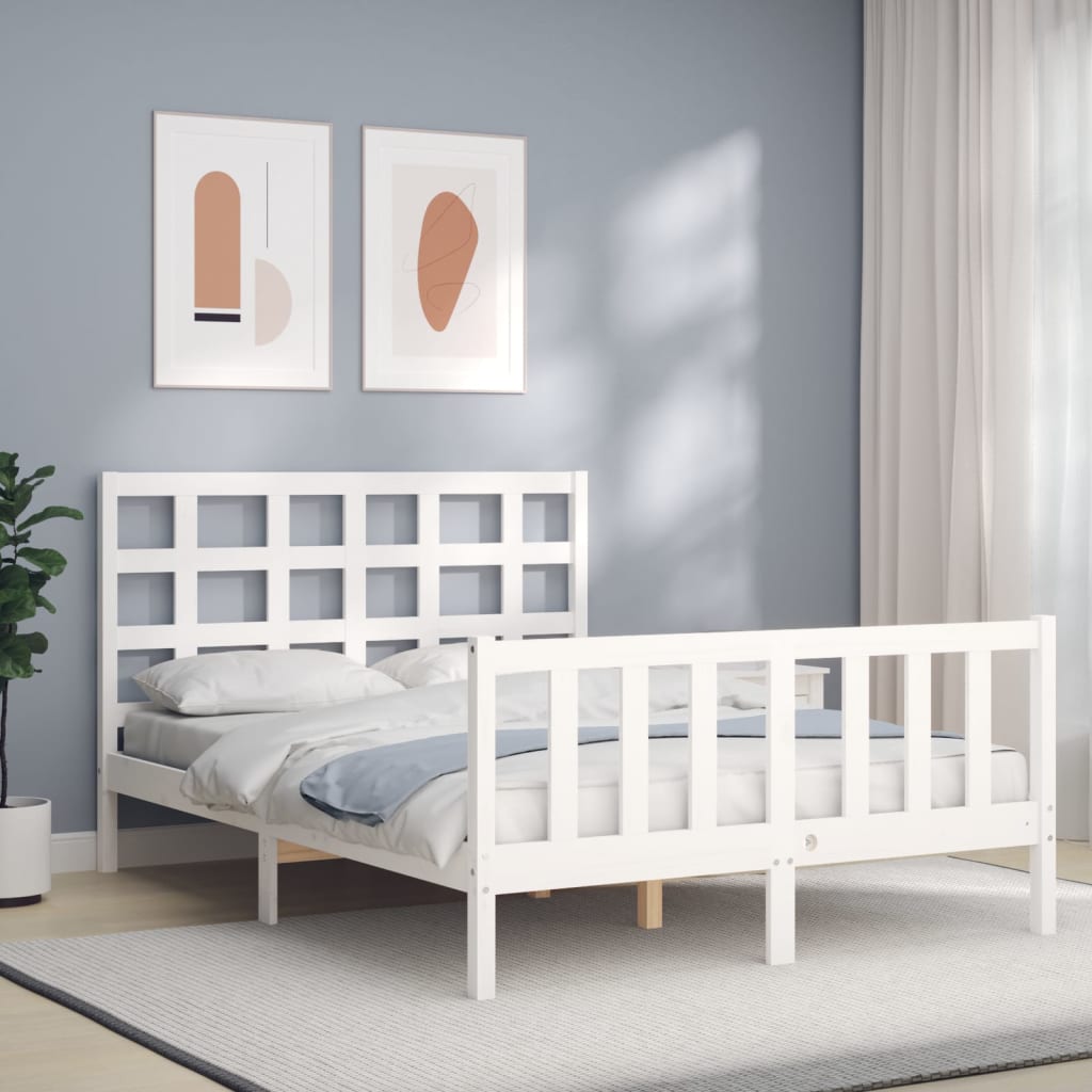 vidaXL Bed Frame with Headboard White 140x190 cm Solid Wood