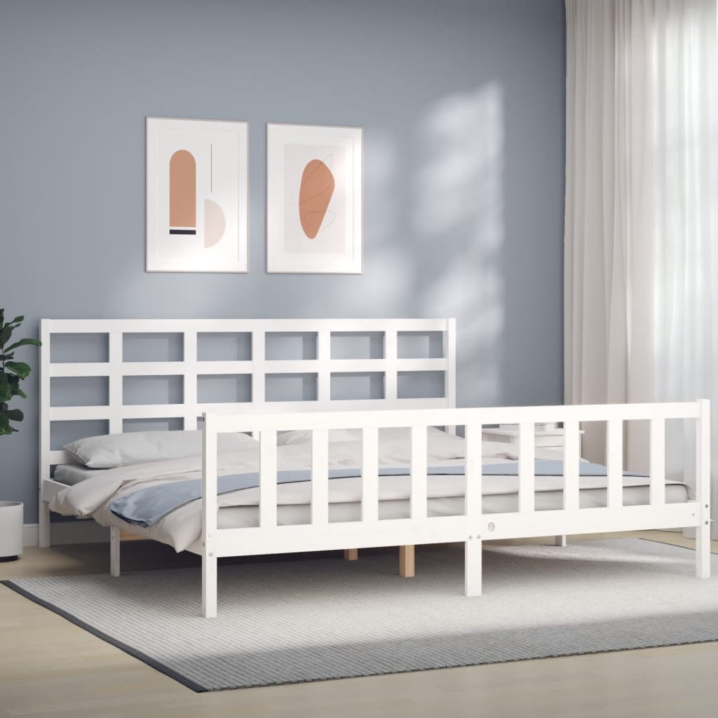 vidaXL Bed Frame with Headboard White 180x200 cm Solid Wood