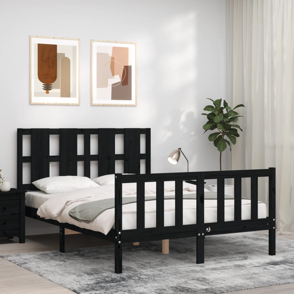 vidaXL Bed Frame with Headboard Black 140x190 cm Solid Wood