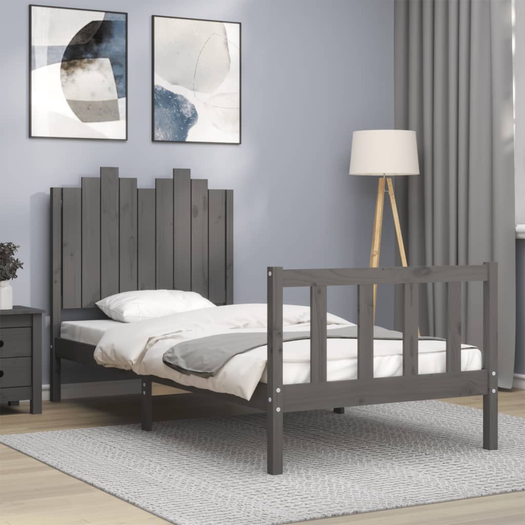 vidaXL Bed Frame with Headboard Grey 90x200 cm Solid Wood
