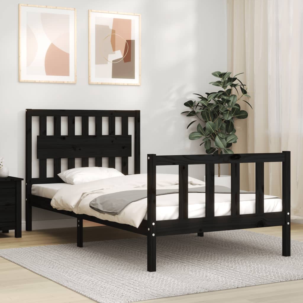vidaXL Bed Frame with Headboard Black 100x200 cm Solid Wood
