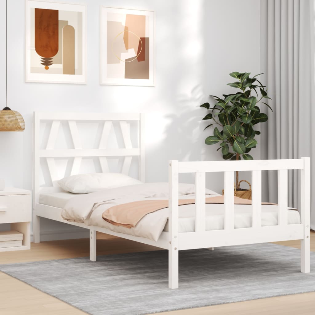 vidaXL Bed Frame with Headboard White 90x200 cm Solid Wood