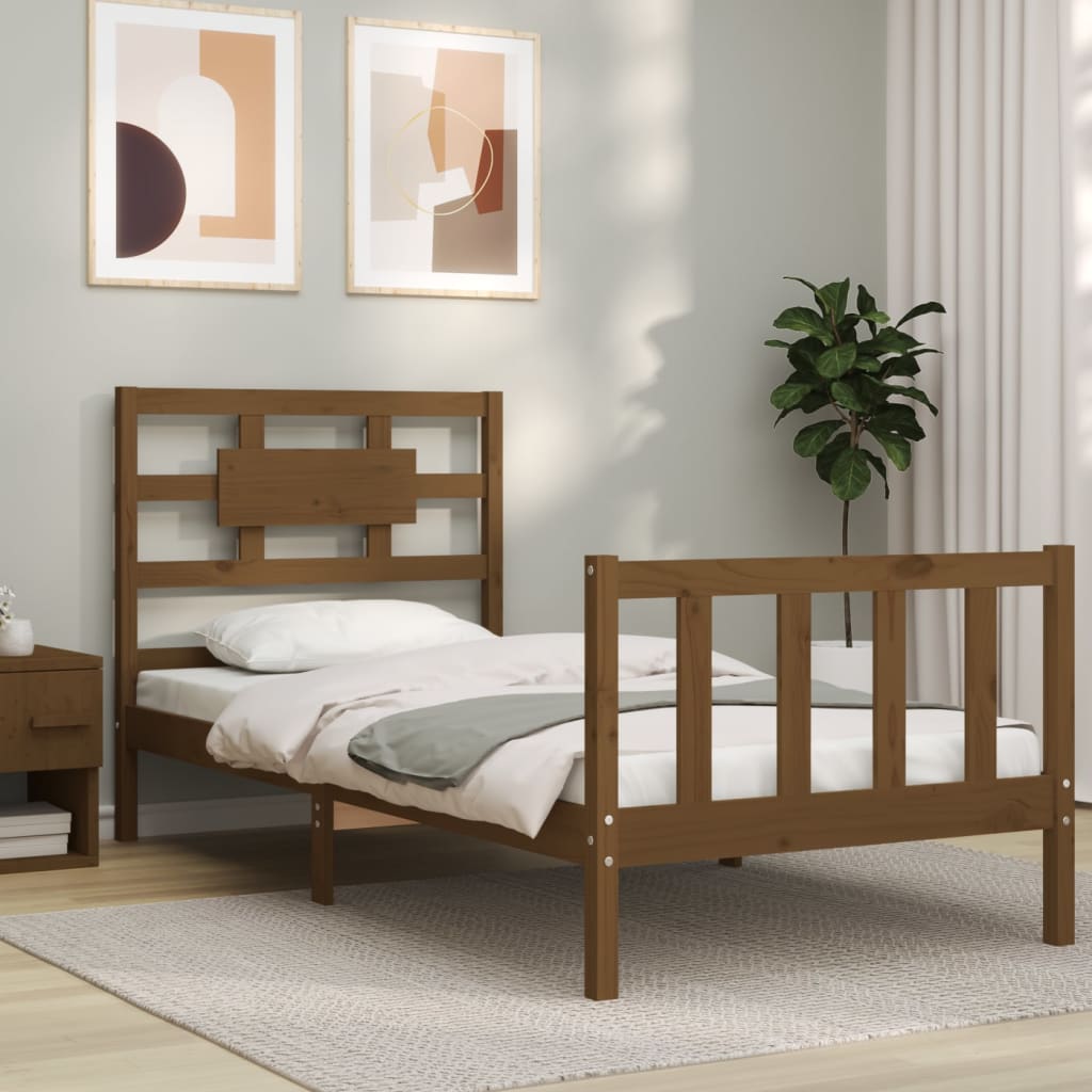 vidaXL Bed Frame with Headboard Honey Brown Single Solid Wood