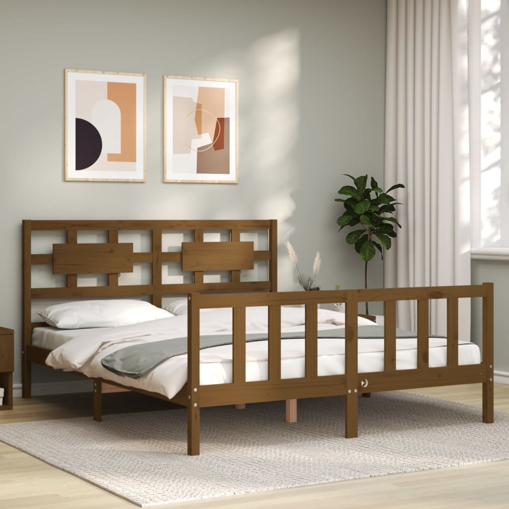 vidaXL Bed Frame with Headboard Honey Brown 160x200 cm Solid Wood