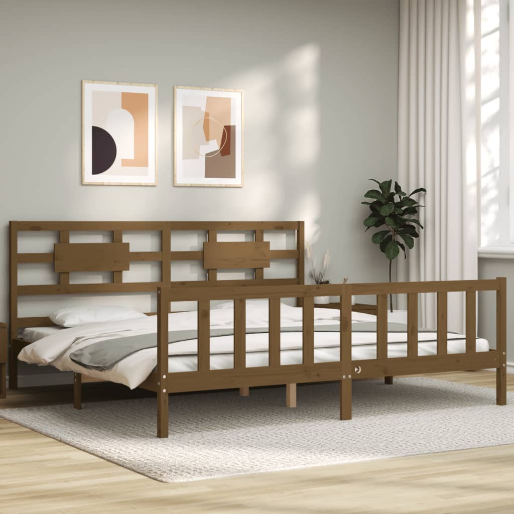 vidaXL Bed Frame with Headboard Honey Brown Super King Size Solid Wood