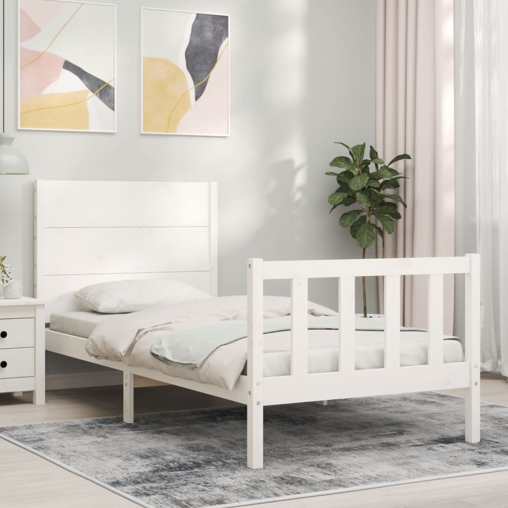 vidaXL Bed Frame with Headboard White 90x200 cm Solid Wood