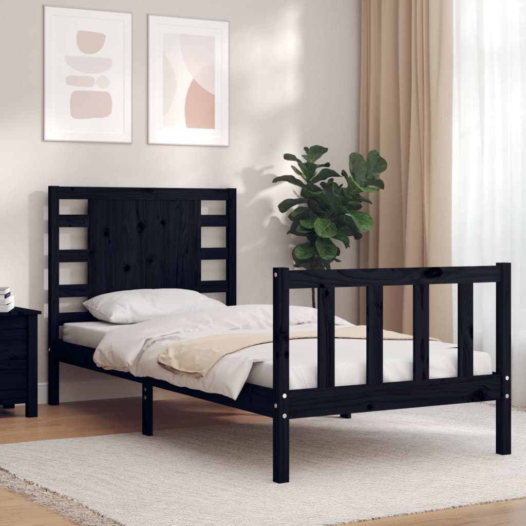 vidaXL Bed Frame with Headboard Black Small Single Solid Wood