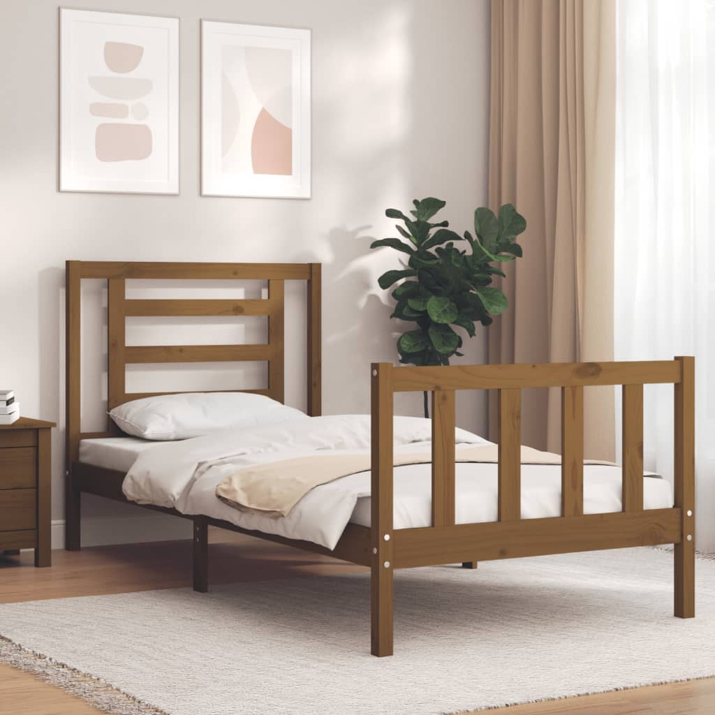 vidaXL Bed Frame with Headboard Honey Brown Single Solid Wood