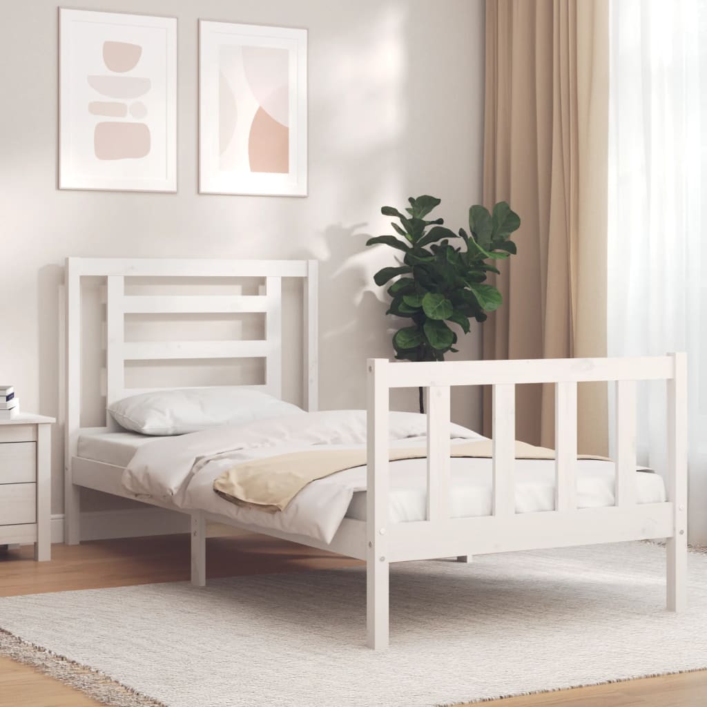 vidaXL Bed Frame with Headboard White 90x200 cm Solid Wood