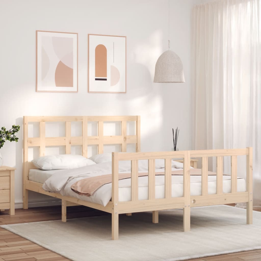 vidaXL Bed Frame with Headboard Small Double Solid Wood