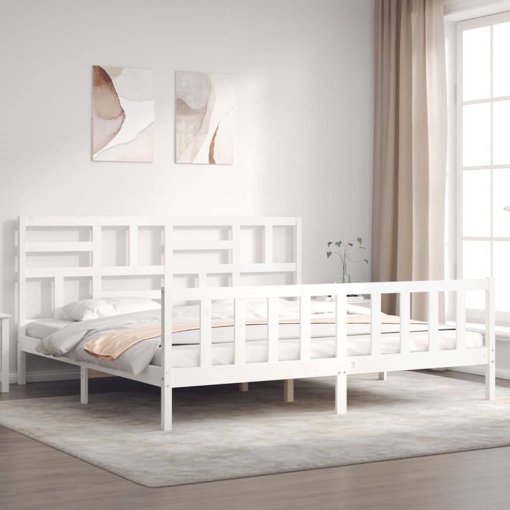 vidaXL Bed Frame with Headboard White Super King Size Solid Wood