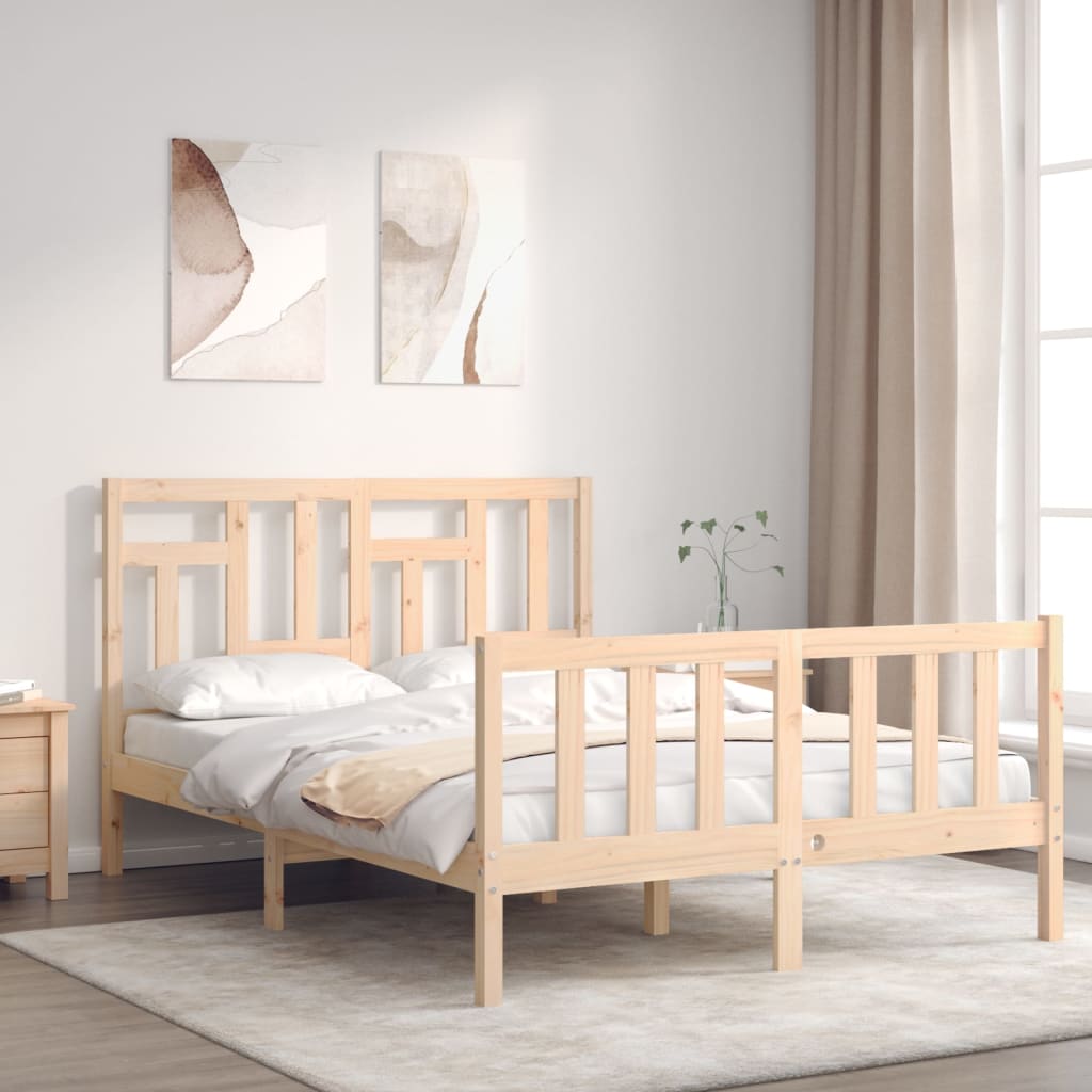 vidaXL Bed Frame with Headboard Small Double Solid Wood