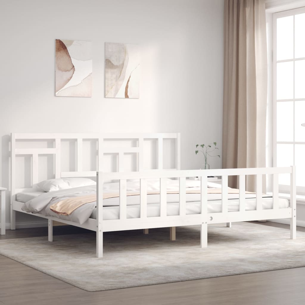 vidaXL Bed Frame with Headboard White 200x200 cm Solid Wood