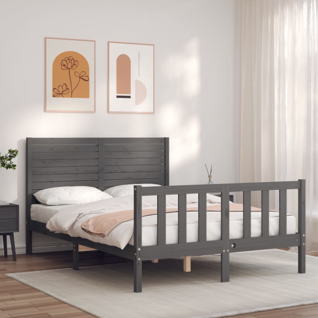 vidaXL Bed Frame with Headboard Grey 120x200 cm Solid Wood