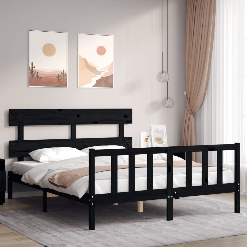 vidaXL Bed Frame with Headboard Black 160x200 cm Solid Wood