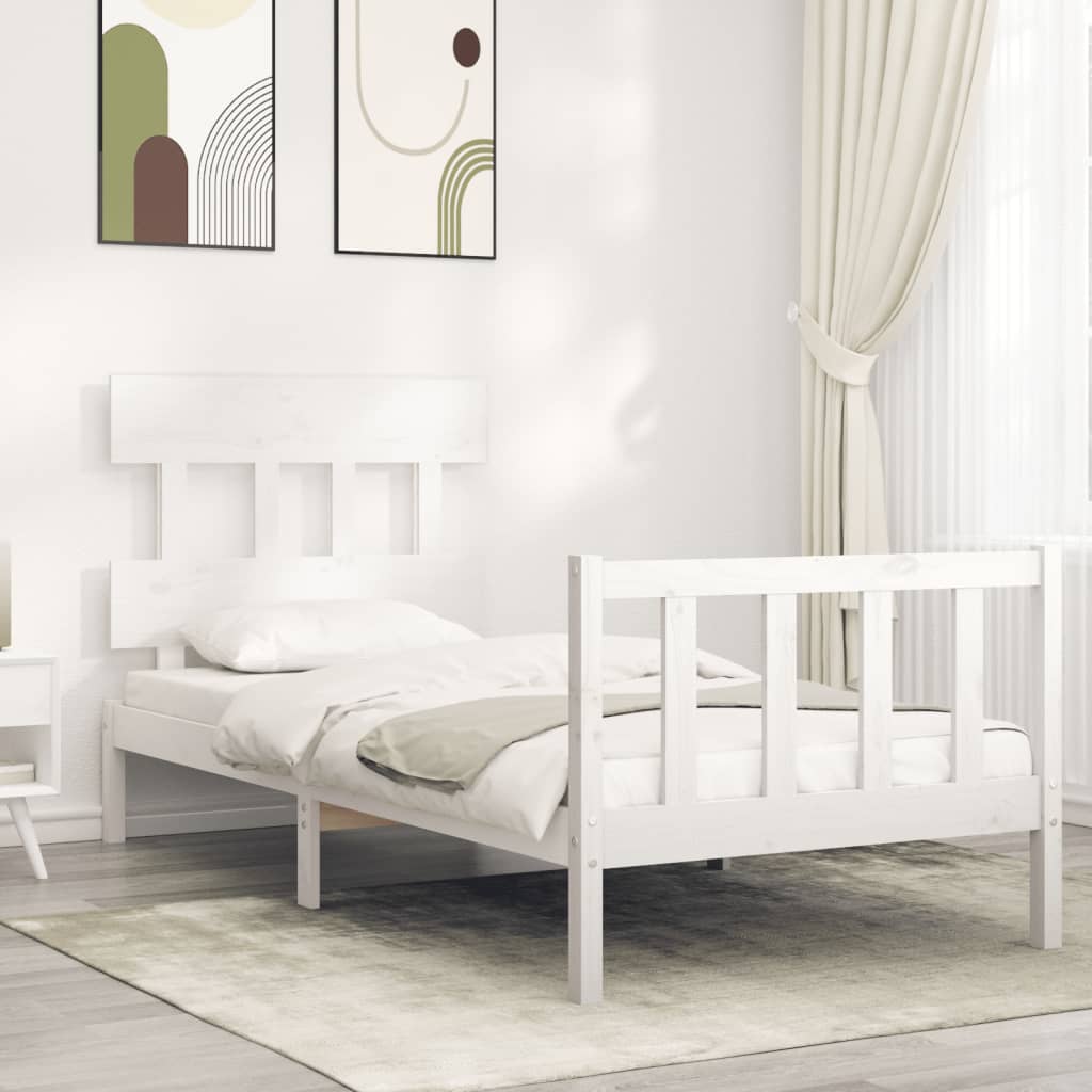 vidaXL Bed Frame with Headboard White Single Solid Wood
