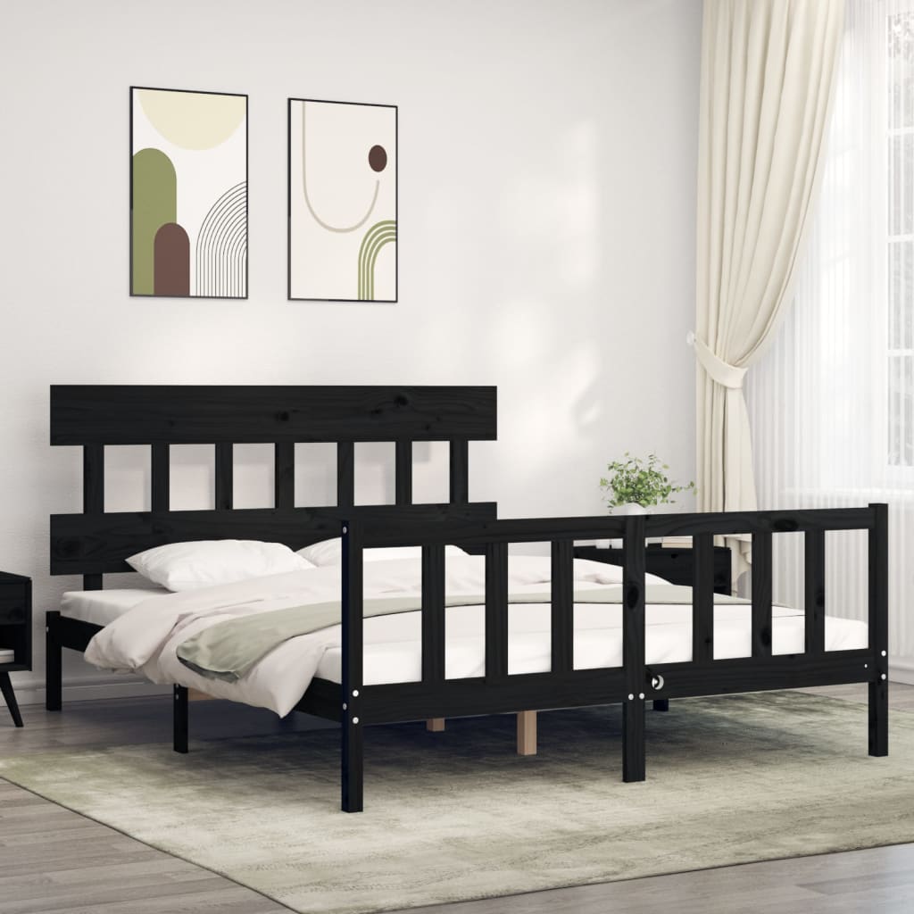 vidaXL Bed Frame with Headboard Black 160x200 cm Solid Wood