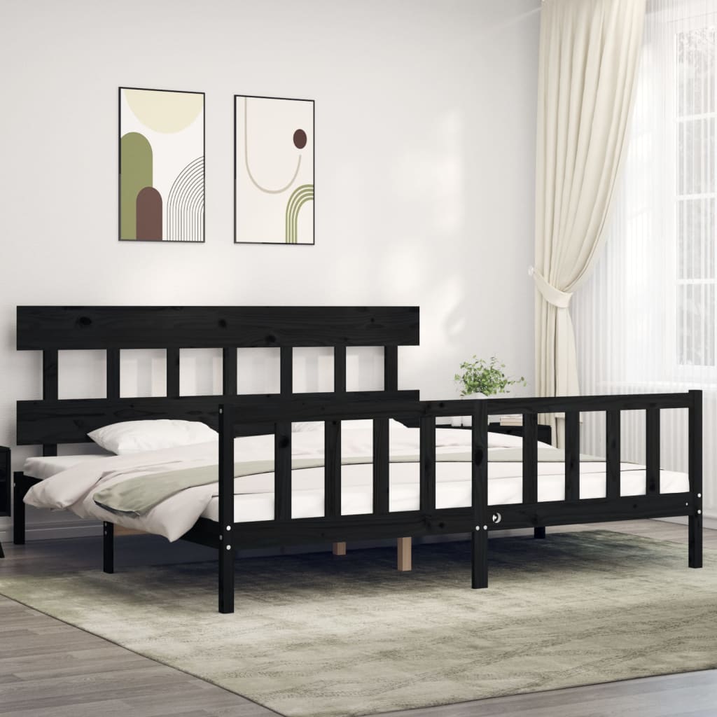 vidaXL Bed Frame with Headboard Black 200x200 cm Solid Wood