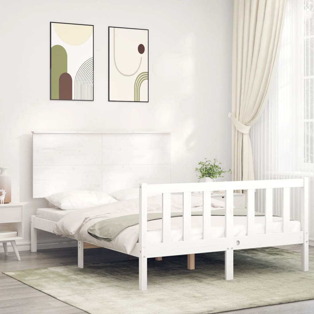 vidaXL Bed Frame with Headboard White 140x200 cm Solid Wood