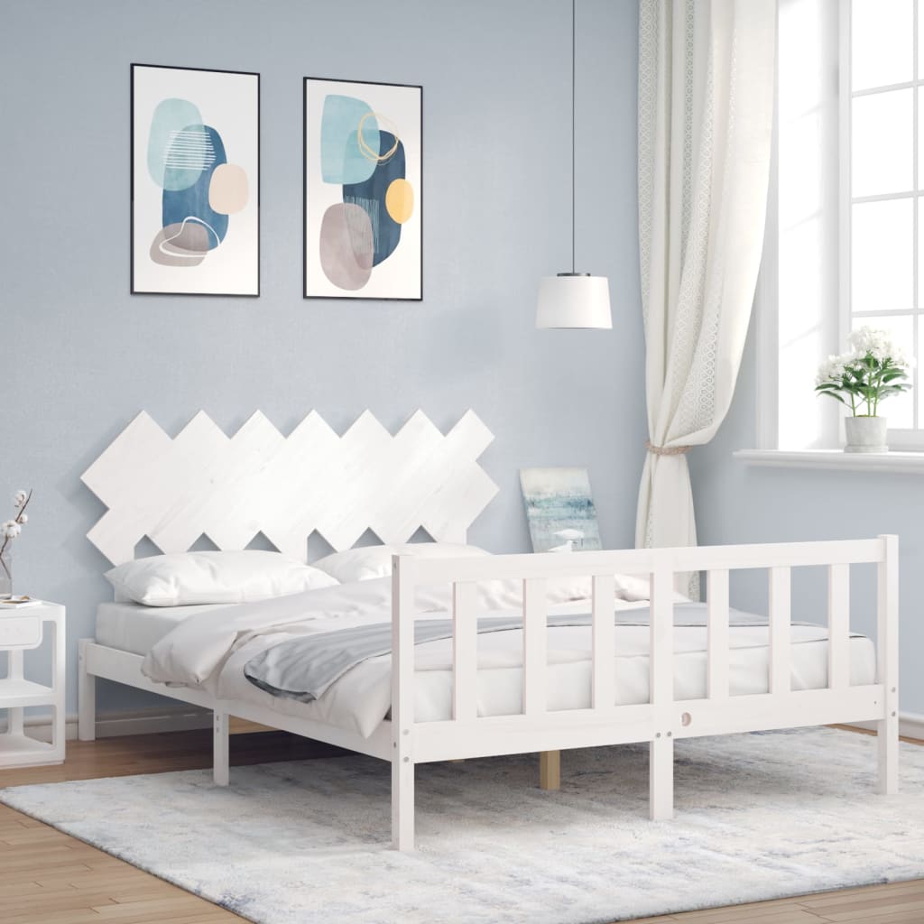 vidaXL Bed Frame with Headboard White 140x200 cm Solid Wood
