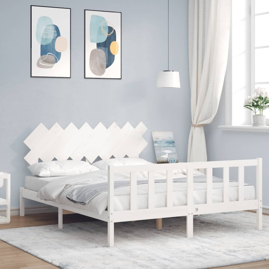 vidaXL Bed Frame with Headboard White 160x200 cm Solid Wood