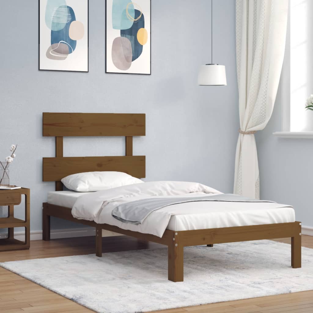 vidaXL Bed Frame with Headboard Honey Brown Single Solid Wood