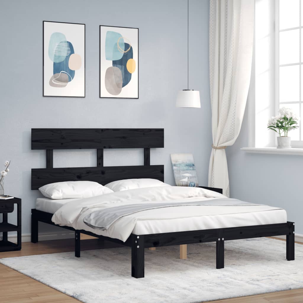 vidaXL Bed Frame with Headboard Black 120x200 cm Solid Wood