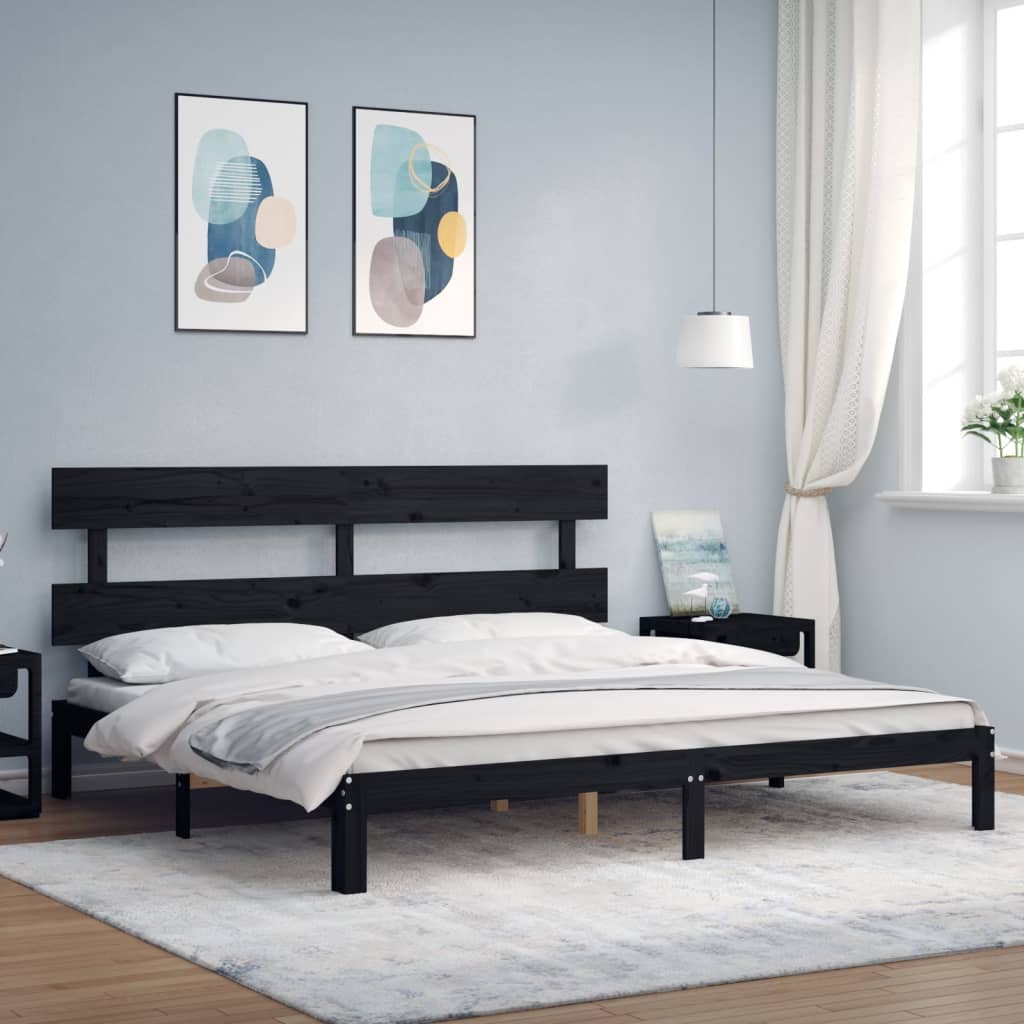 vidaXL Bed Frame with Headboard Black 200x200 cm Solid Wood