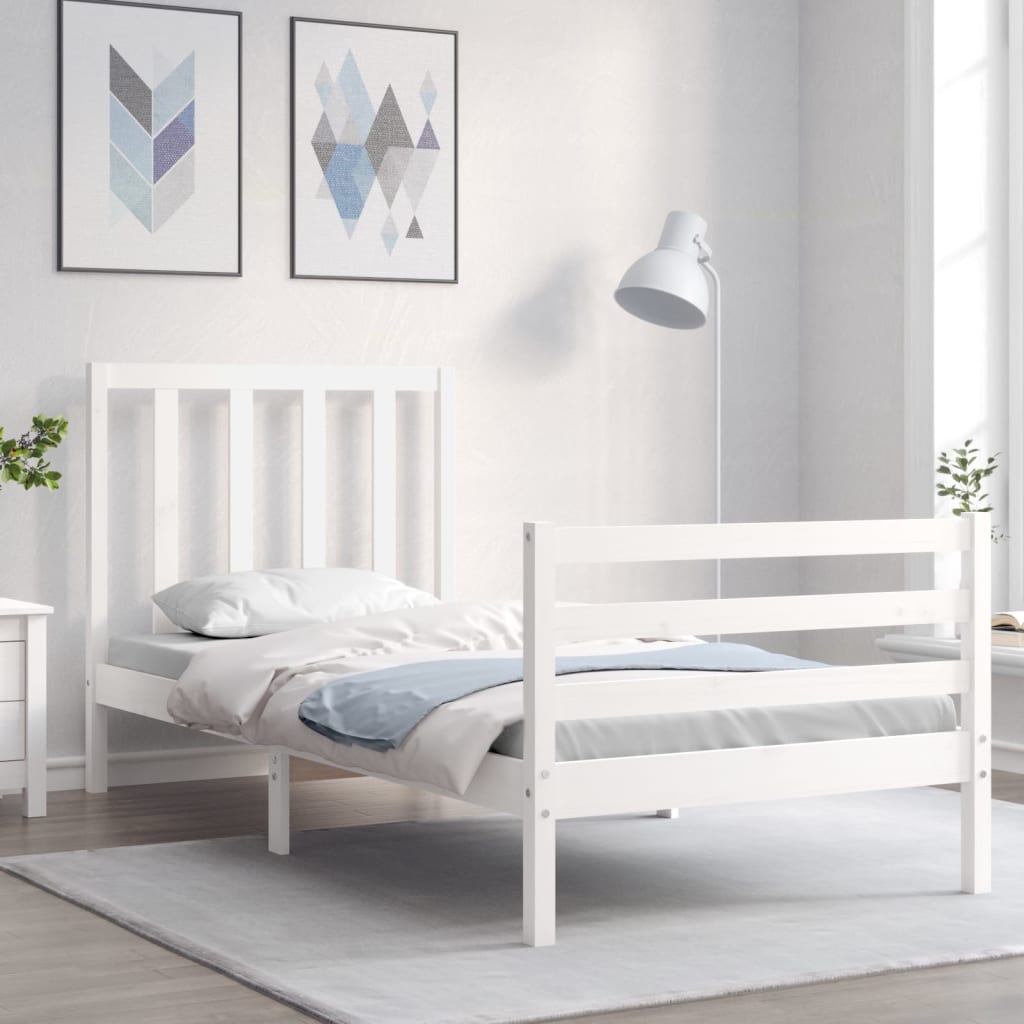 vidaXL Bed Frame with Headboard White 100x200 cm Solid Wood