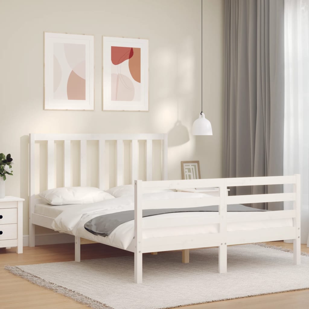 vidaXL Bed Frame with Headboard White 120x200 cm Solid Wood