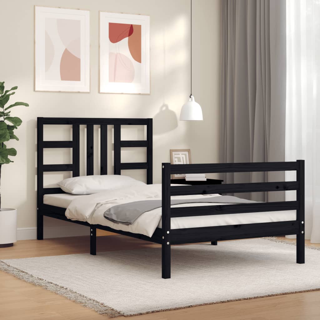 vidaXL Bed Frame with Headboard Black 100x200 cm Solid Wood